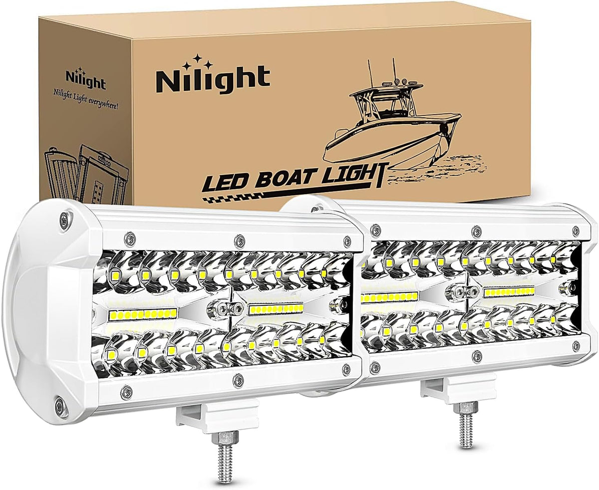 Nilight Marine LED Light Pods Navigation Lights 2PCS 4Inch White Spot Flood Combo Ponton Boat Deck Dock Lights