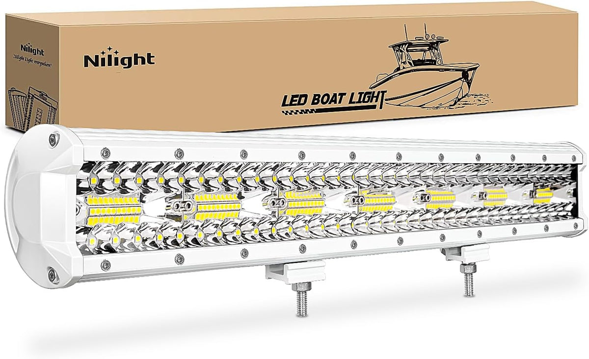 Nilight Marine LED Light Bar Navigation Lights 12Inch White Spot Flood Combo Ponton Boat Deck Dock Lights
