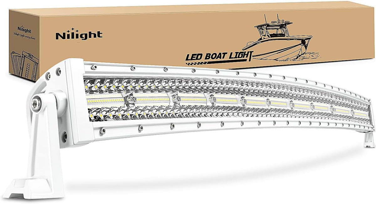 Nilight Marine LED Light Bar Navigation Lights 33Inch Curved White Spot Flood Combo Ponton Boat Deck Dock Lights