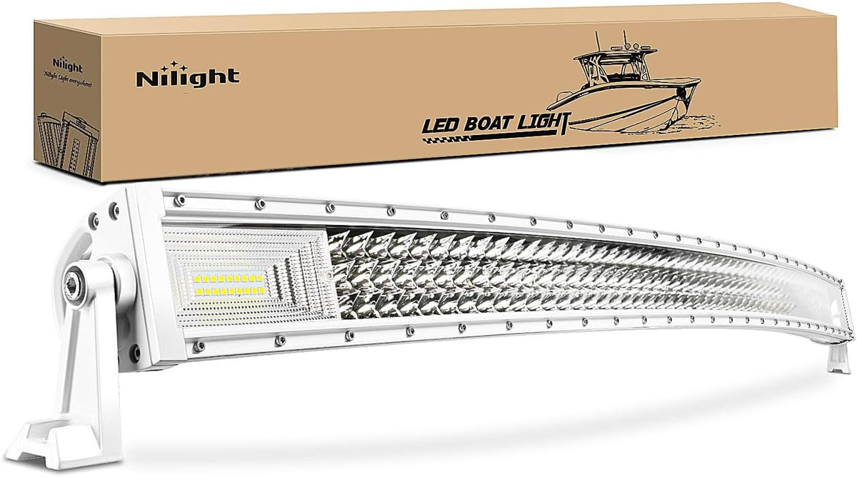 Nilight Marine LED Light Bar Navigation Lights 42Inch Curved White Spot Flood Combo Ponton Boat Deck Dock Lights