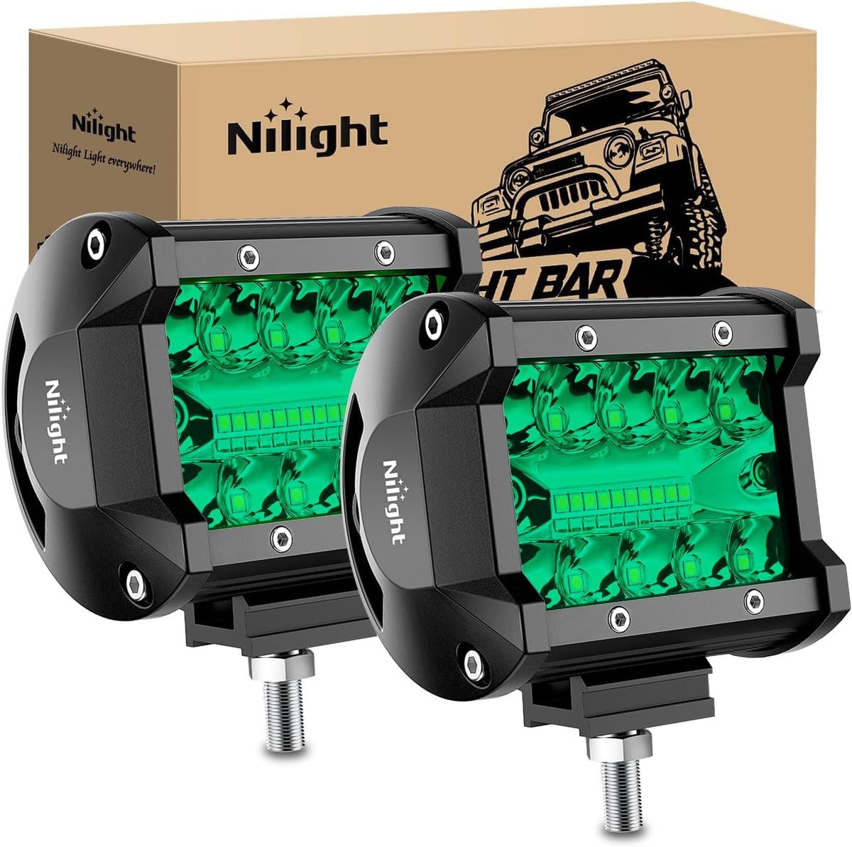Nilight 4-Inch Green Triple-Row Spot/Flood LED Pods (Pair)