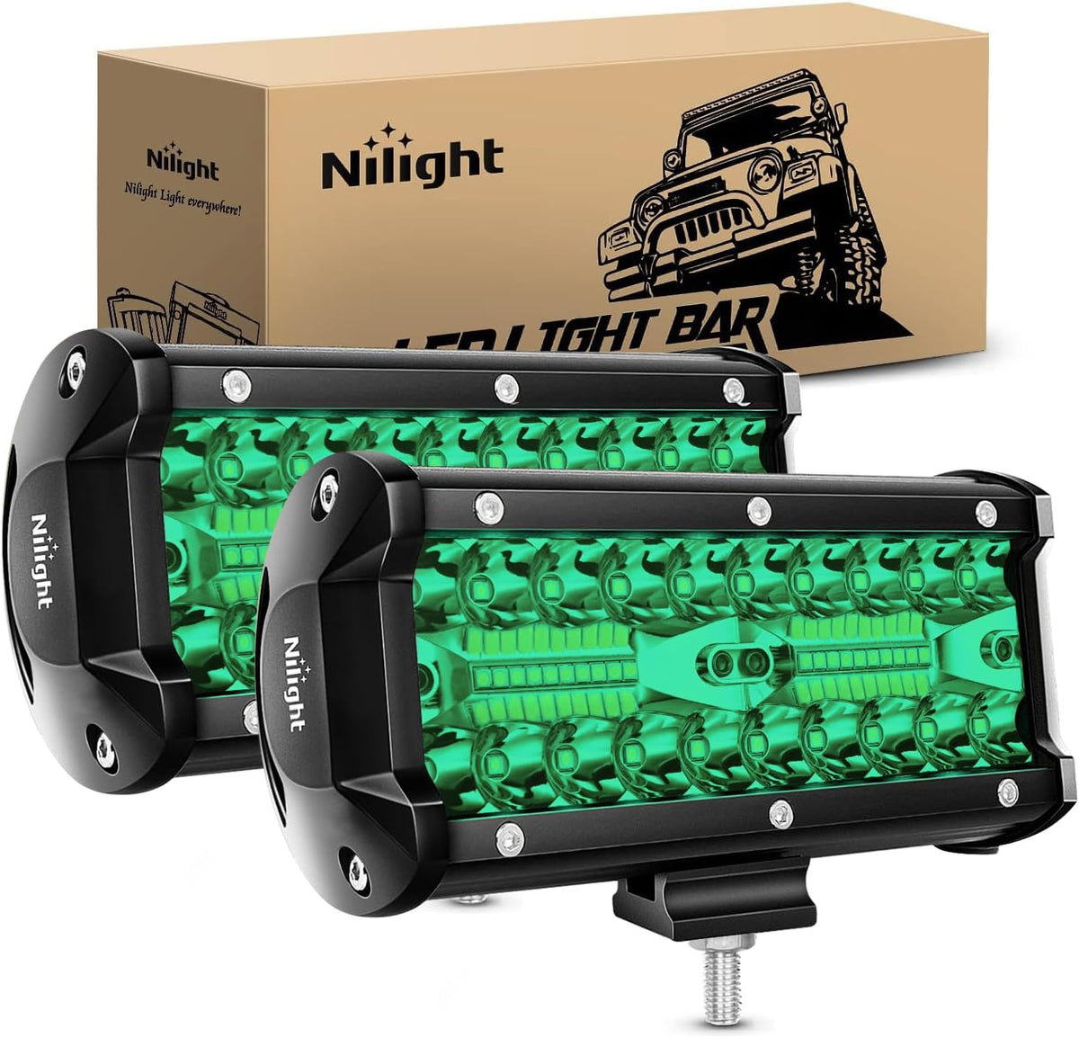 Nilight 18211G — 6.5 Inch LED Light Pods Green Triple Row 2PCS 120W Flood Spot Combo Off Road