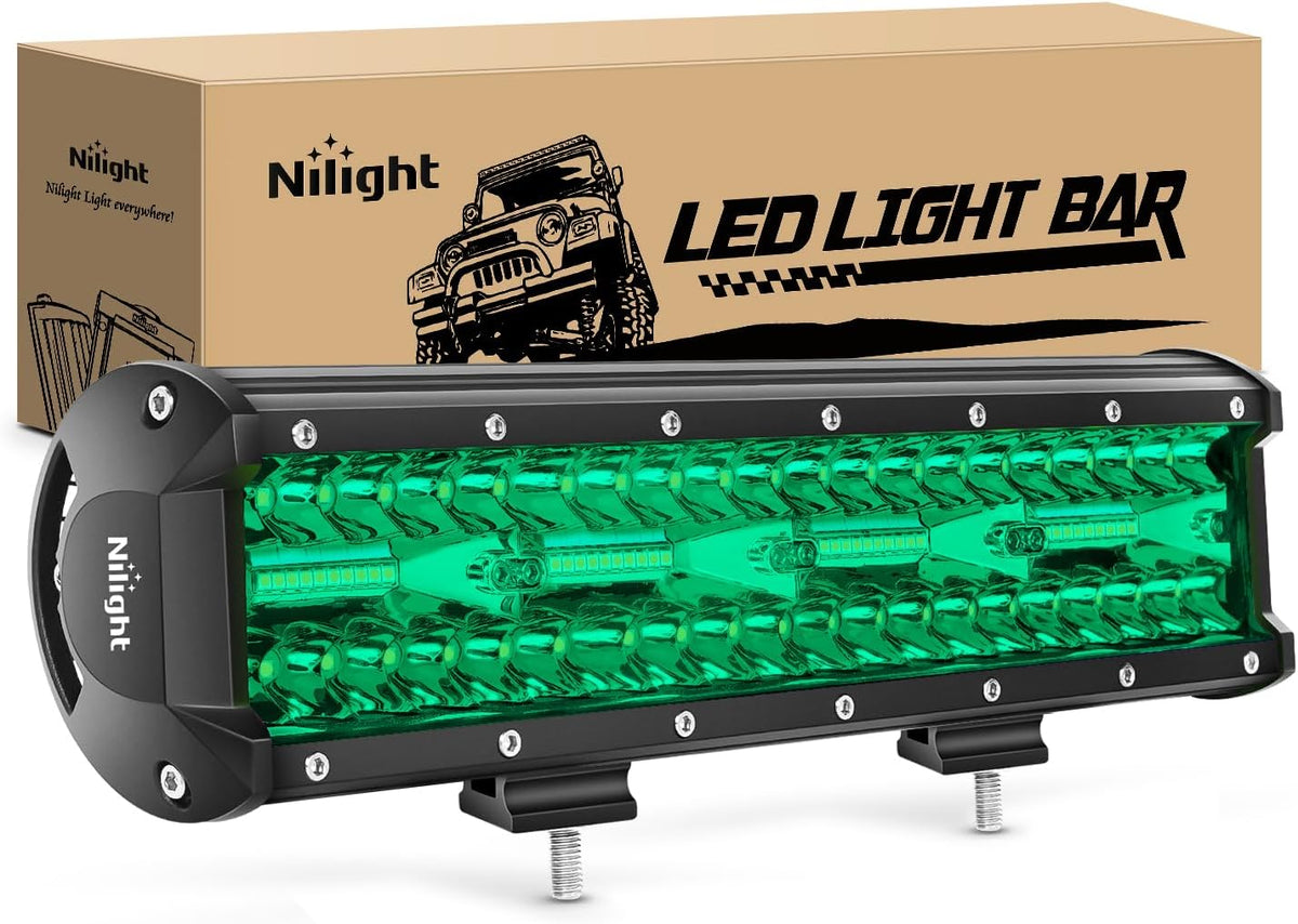 Nilight 18213G — 12 Inch LED Light Bar Green Triple Row 240W Spot Flood Combo Off Road