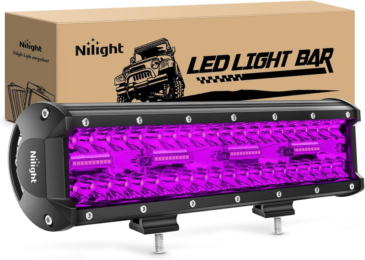 Nilight 18214P — 12 Inch LED Light Bar Purple Triple Row 240W Flood Spot Combo Off Road