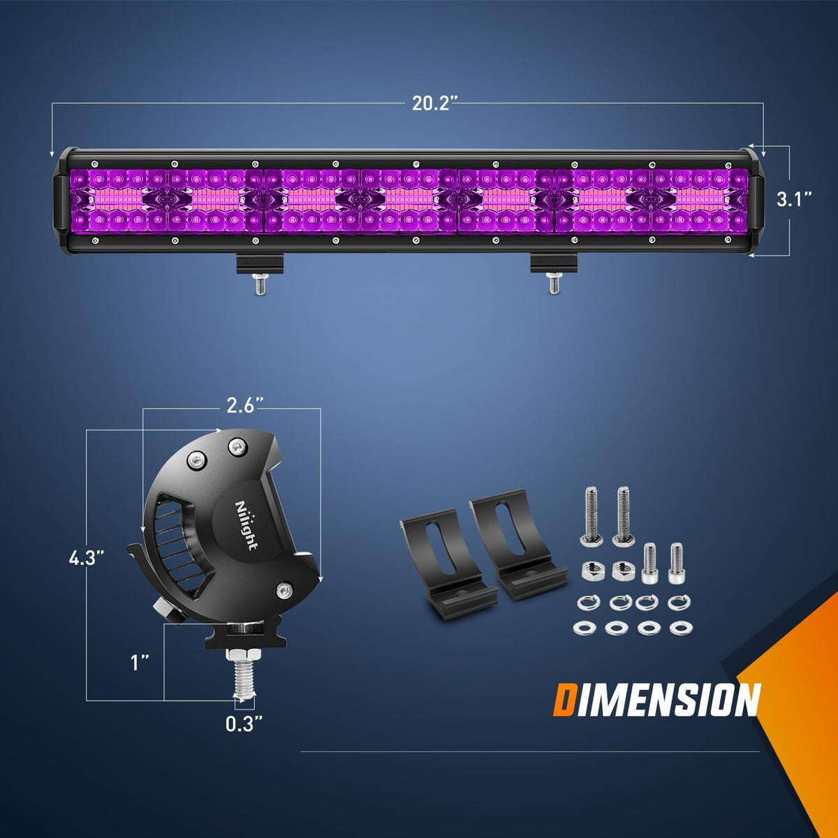 Nilight 18216P — 20 Inch LED Light Bar Purple Triple Row 420W Flood Spot Combo Off Road