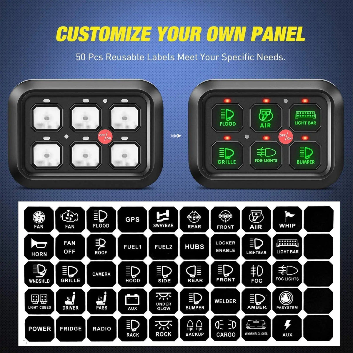 Nilight 50059R — 6 Gang Switch Panel Car Circuit Control Relay System with Fuse and Wiring Harness Automatic Dimmable ON-Off LED Switch Pod with Label Stickers