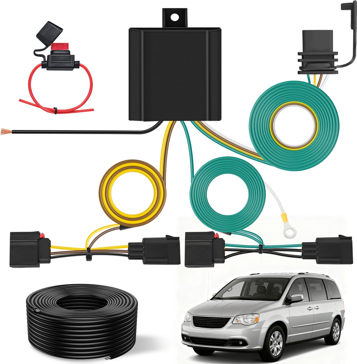 Nilight 51004TR — 4-Pin Trailer Wiring Harness Kit 56333 Custom for 2008-2017 Jeep Patriot Dodge Durango Caliber Grand Caravan Chrysler Town & Country