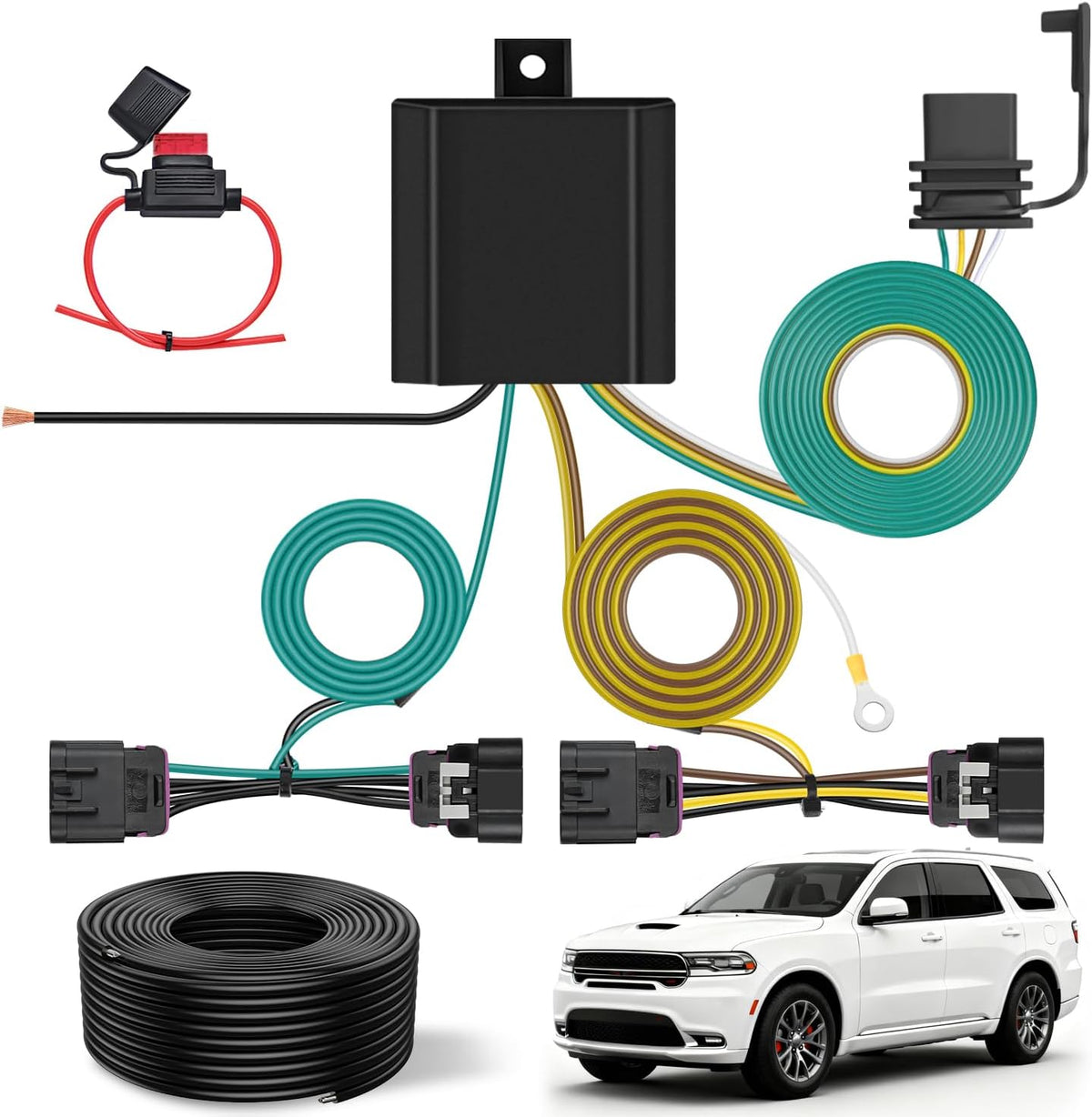 Nilight 51069TR — 4 Pin Trailer Wiring Harness Kit 56336 Vehicle Standard 4 Way Connector Custom for 2014-2025 Dodge Durango Simple Fit Tow Hitch