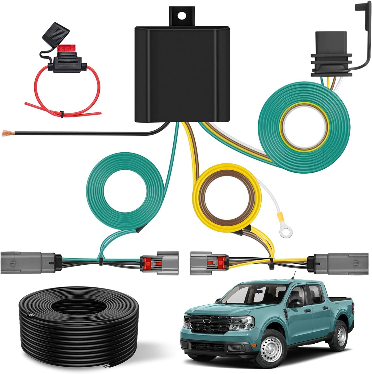 Nilight 51074TR — 4 Pin Trailer Wiring Harness Kit 56477 Vehicle Standard 4 Way Connector Custom for 2022 2023 2024 Ford Maverick Simple Fit Tow Hitch Harness
