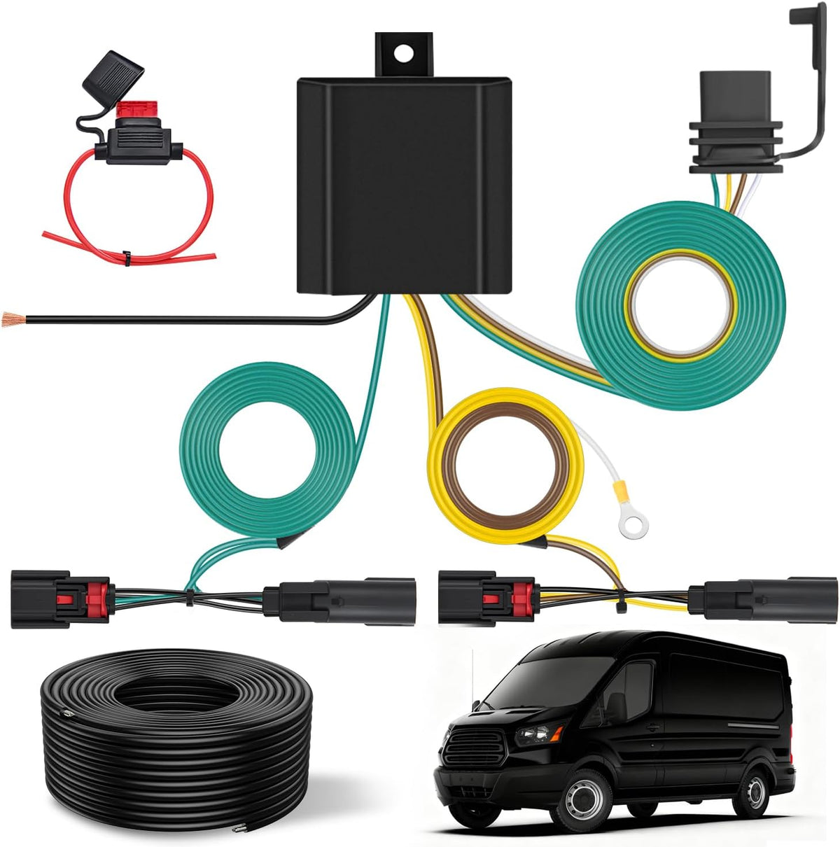 Nilight 51086TR — 4 Pin Trailer Wiring Kit 56327 Vehicle Standard 4 Way Connector Custom for 2015-2024 Ford Transit-150, Transit-250, Transit-350, E-Transit Hitch