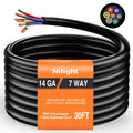 Nilight 51113TR — 30 Feet 7 Way Trailer Extension Cable Traditional SAE 14 Gauge 7 Conductor 100% Pure Copper Wire Insulated Heavy Duty Cord