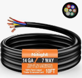 100 Feet 7 Way Trailer Extension Cable Traditional SAE 14 Gauge 7 Conductor 100% Pure Copper Wire Insulated Heavy Duty Cord