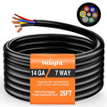 Nilight 51118TR — 25 Feet 7 Way Trailer Extension Cable RV Standard Wire 14 Gauge 7 Conductor 100% Pure Copper Insulated Heavy Duty Cord