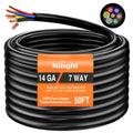 Nilight 51120TR — 50 Feet 7 Way Trailer Extension Cable RV Standard Wire 14 Gauge 7 Conductor 100% Pure Copper Insulated Heavy Duty Cord