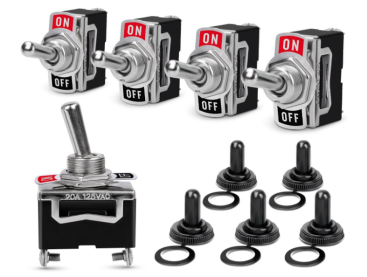 (5 sets/pack) SPST 2 Pin ON/OFF Toggle Switch with Waterproof Boot Cap Cover