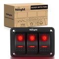 Nilight 90019C — 3 Gang Aluminum Rocker Switch Panel Toggle Dash 5 Pin ON/Off Pre-Wired Rocker Switch Panel (Red )