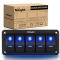 Nilight 90110E — 5 Gang Rocker Switch Aluminum Panel Toggle Dash 5 Pin ON/Off Pre-Wired Switches Rocker Switch Panel (Blue)