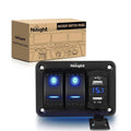 Nilight 90116C — 2 Gang Rocker Switch Panel with Dual USB Charger Voltmeter Panel