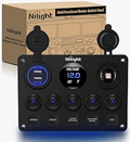 1PC 6 Gang Toggle Rocker Switch Panel with Digital Voltmeter and Cigarette Socket Double USB Power Charger Adapter (Red) - Nilight 90122F