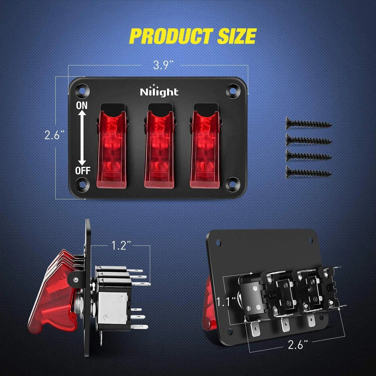 Nilight 90133C — 3 Gang Toggle Switch 12V Rocker Switch Panel