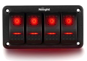 5 Gang Rocker Switch Aluminum Panel Toggle Dash 5 Pin ON/Off Pre-Wired Switches Rocker Switch Panel (Red) - Nilight 90136E