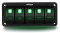 6 Gang Rocker Switch Aluminum Panel Toggle Dash 5 Pin ON/Off Pre-Wired Switches Rocker Switch Panel (Green) - Nilight 90141F