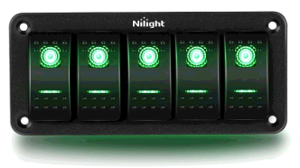 6 Gang Rocker Switch Aluminum Panel Toggle Dash 5 Pin ON/Off Pre-Wired Switches Rocker Switch Panel (Green) - Nilight 90141F