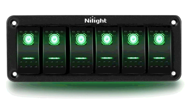 8 Gang Rocker Switch Aluminum Panel Toggle Dash 5 Pin ON/Off Pre-Wired Switches Rocker Switch Panel (Green) - Nilight 90142H