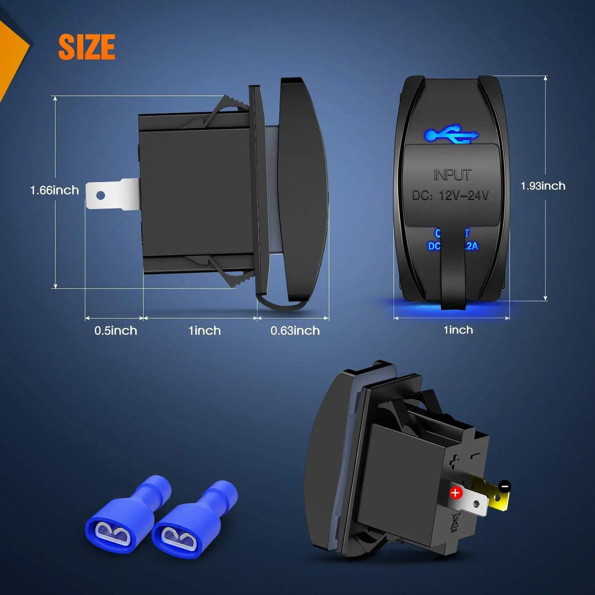 Nilight 90155A — Dual USB Charger 4.2A Rocker Switch Style USB Charger 12V/24V Fast Charge Socket