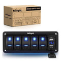 Nilight 90163F — 5 Gang Rocker Switch Panel with 4.8 Amp Dual USB Charger Voltmeter