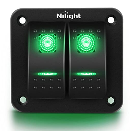2 Gang Aluminum Rocker Switch Panel with 2 5Pin SPST Rear Light Rocker Switch (Red) - Nilight 90166B