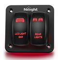 2 Gang Aluminum Rocker Switch Panel with 2 5Pin SPST Rear Light Rocker Switch (Green) - Nilight 90167B