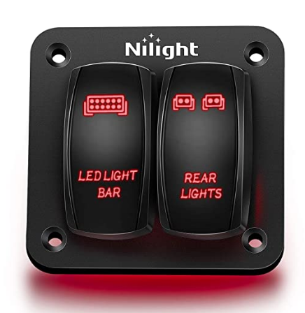 2 Gang Aluminum Rocker Switch Panel with 2 5Pin SPST Rear Light Rocker Switch (Green) - Nilight 90167B