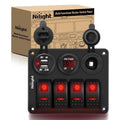 Nilight 90170B — 4 Gang Rocker Pre-Wired Aluminum Switch Panel kit (Red)