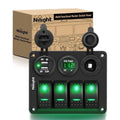 Nilight 90171B — 4 Gang Rocker Pre-Wired Aluminum Switch Panel kit (Green)