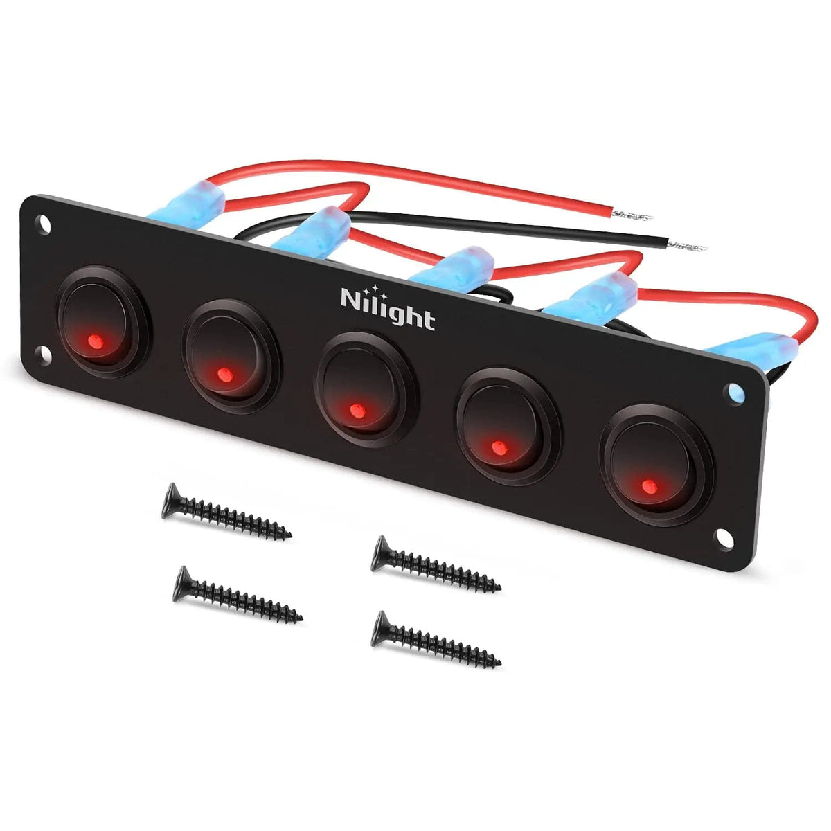 Nilight 90177E — 5 Gang 3 Pin Rocker Panel (Red)