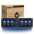 Nilight 90185G — 6 Gang Rocker Switch 12V SPST ON Off Switch QC 3.0 USB Charger Voltmeter Waterproof Aluminum Rocker Switch Panel Night Glow Stickers
