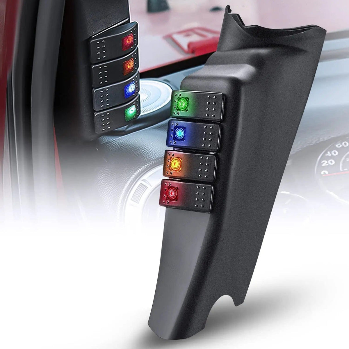 Nilight 90220D — A-Pillar Switch Pod 12V Left Driver Side A Pillar Rocker Panel with Backlit Label Stickers Pre-Wired On Off 4 Color Toggle Switches