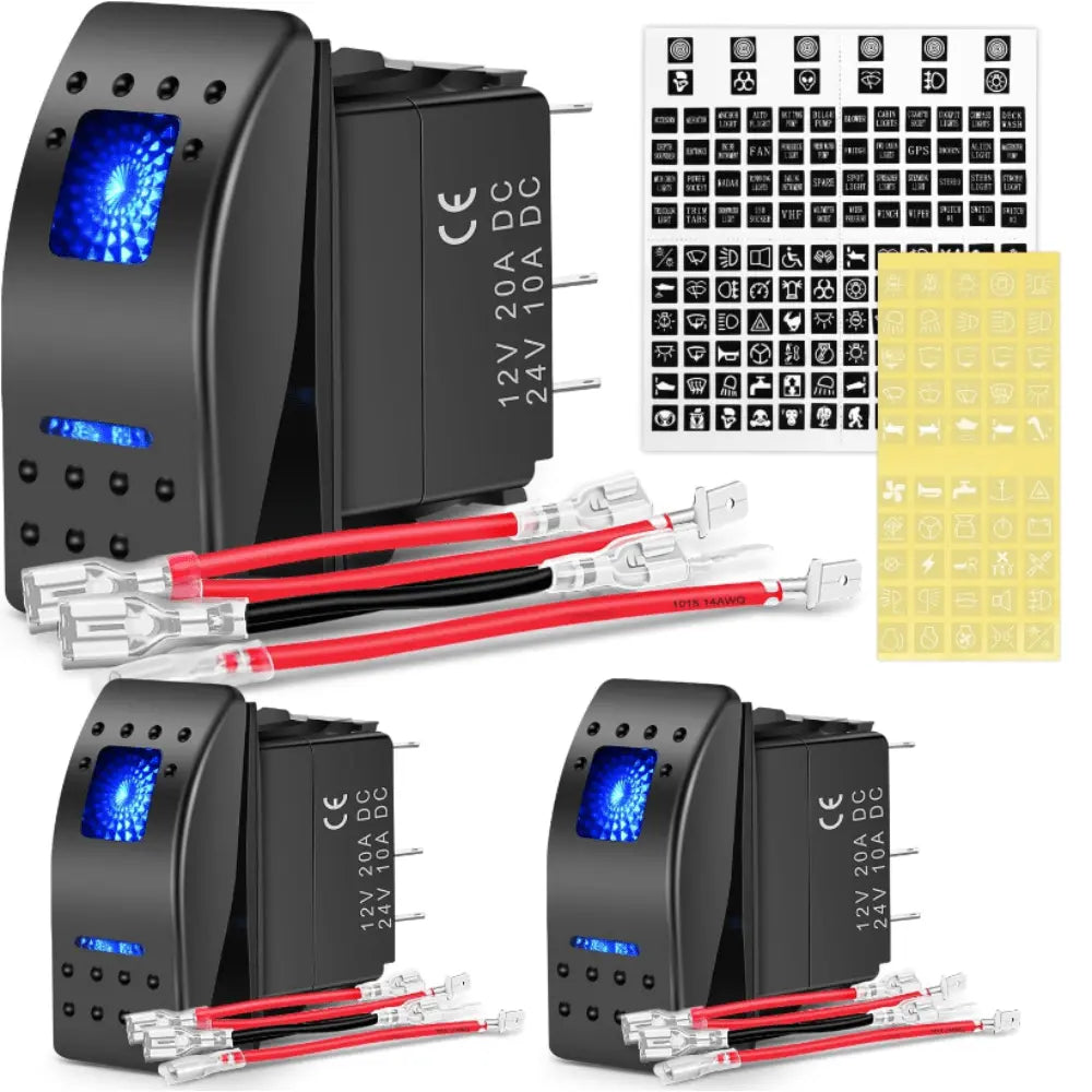 Nilight Blue Rocker Switches with DIY Labels (3-Pack)