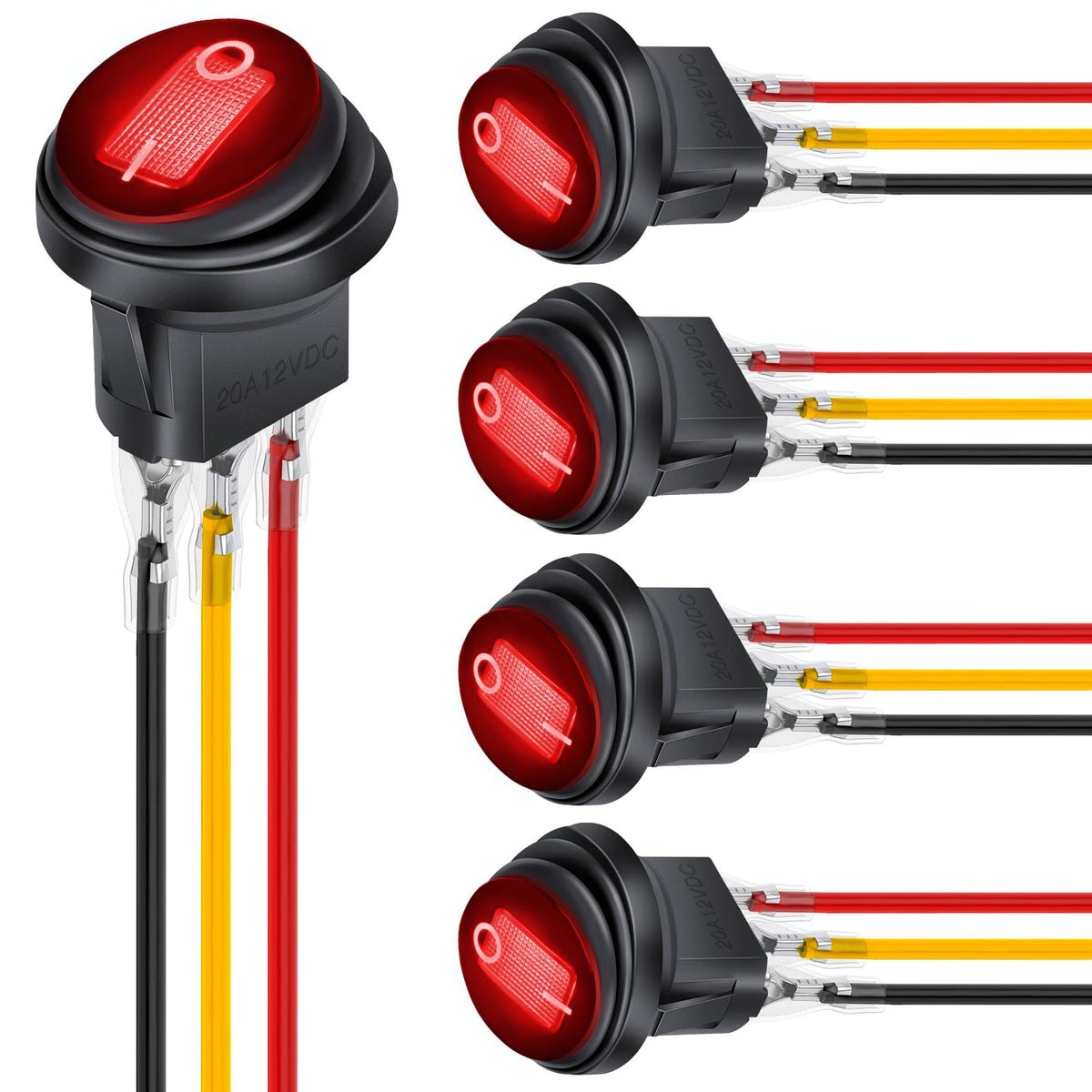 Nilight 90342R — 12V Red LED Round Waterproof Rocker Switch
