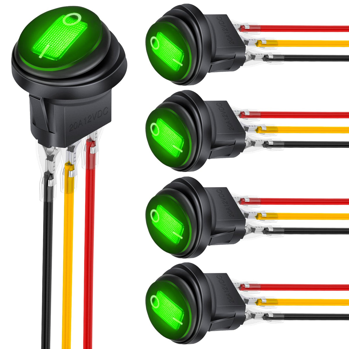 Nilight 90345G — 12V Green LED Round Waterproof Rocker Switch