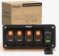 3 Gang Rocker Switch Panel with PD Type C and USB Charger Voltmeter 12V SPST ON Off Switch Panel with Orange Backlit Waterproof Aluminum Rocker Switch Panel - Nilight 90438A