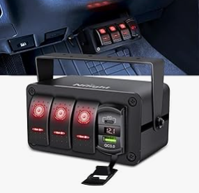 2 Gang Rocker Switch Box 12V SPST ON Off Toggle Switch PD Type C and QC 3.0 USB Charger Voltmeter LED Light Waterproof Aluminum Mount Bracket Switch Panel - Nilight 90442G