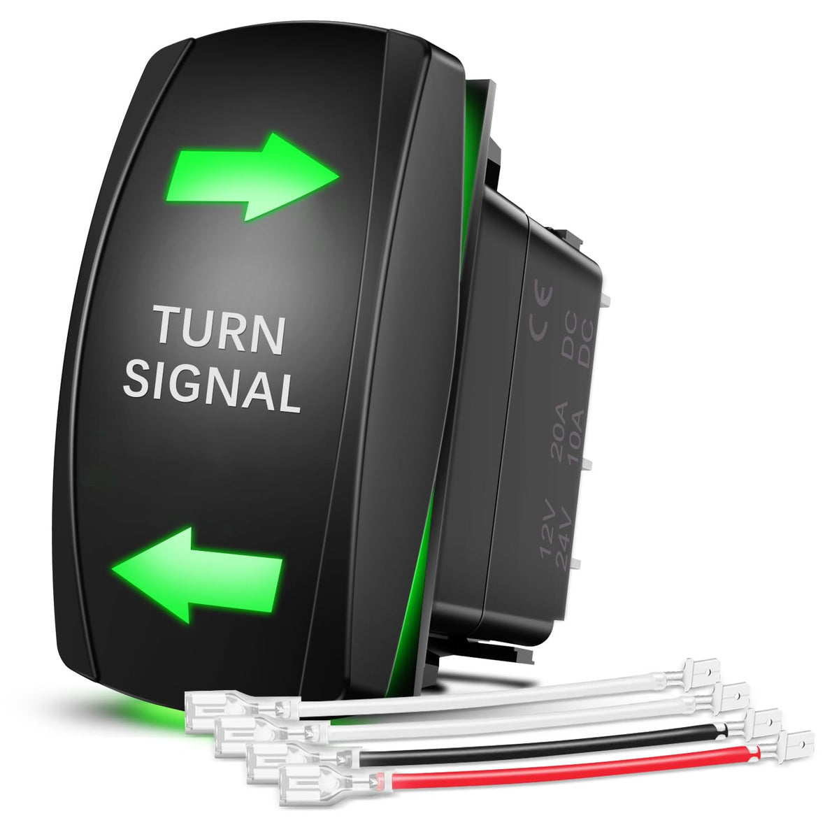 Nilight 90742G — Turn Signal Switch Green 4Pin ON Off ON Rocker Switch Laser Etched SPDT Toggle Switches 12V 20A 24V 10A Jumper Wires