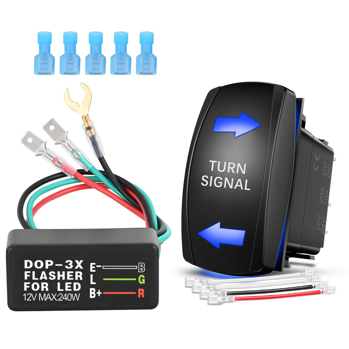 Nilight 90745B — Turn Signal Switch with Flasher Relay Kit 4PIN ON Off ON Rocker Switch w/Blue LED Laser Etched SPDT Toggle Switches 12V 20A 24V 10A Jumper Wires