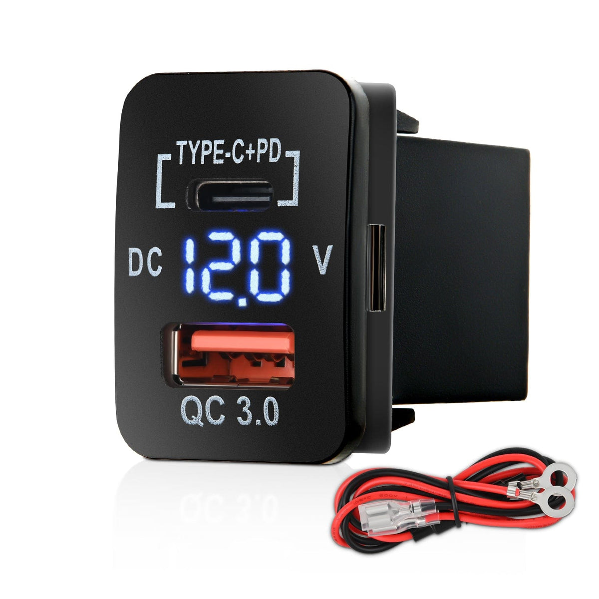 Nilight 90762B — Rocker Switch Style USB Outlet Socket LED Voltmeter 12V PD Type C and QC 3 Outlets Car Using 1.28" x 0.87" Replacement with Inline Fuse for Sequoia Highlander Tacoma Tundra 4Runner RAVR