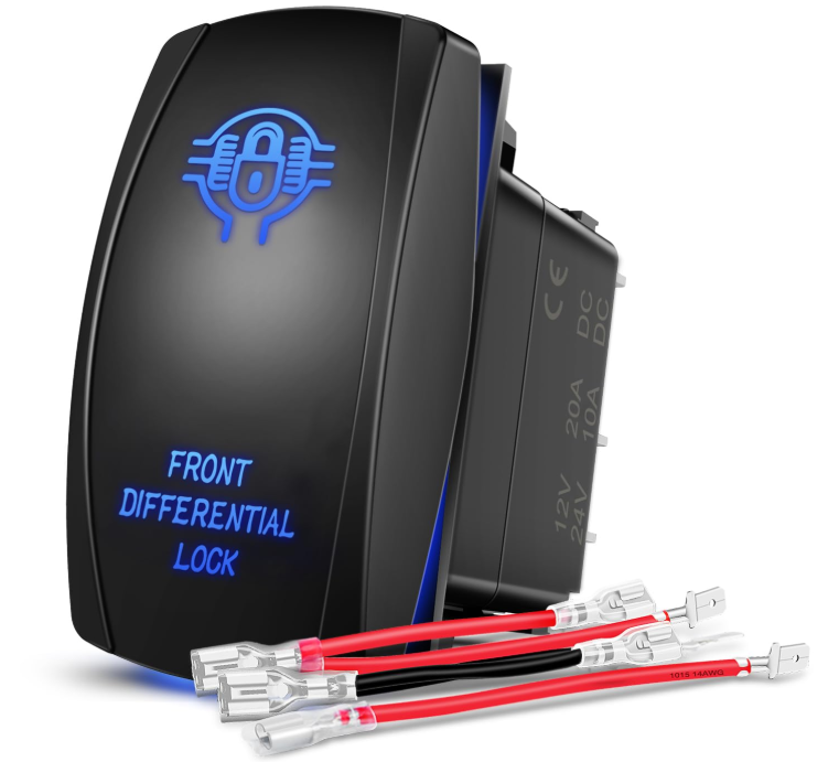 LED Wheel Light Rocker Switch Led Bar 5 Pin Laser On Off SPST Switches 20A/12V 10A/24V Blue with Jumper Wires Set - Nilight 90775B