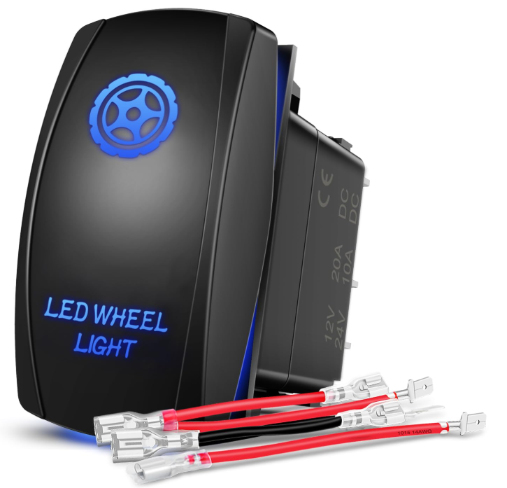 Dashcam Rocker Switch Led Light Bar 5 Pin Laser On Off SPST Switches 20A/12V 10A/24V Blue with Jumper Wires Set - Nilight 90776B