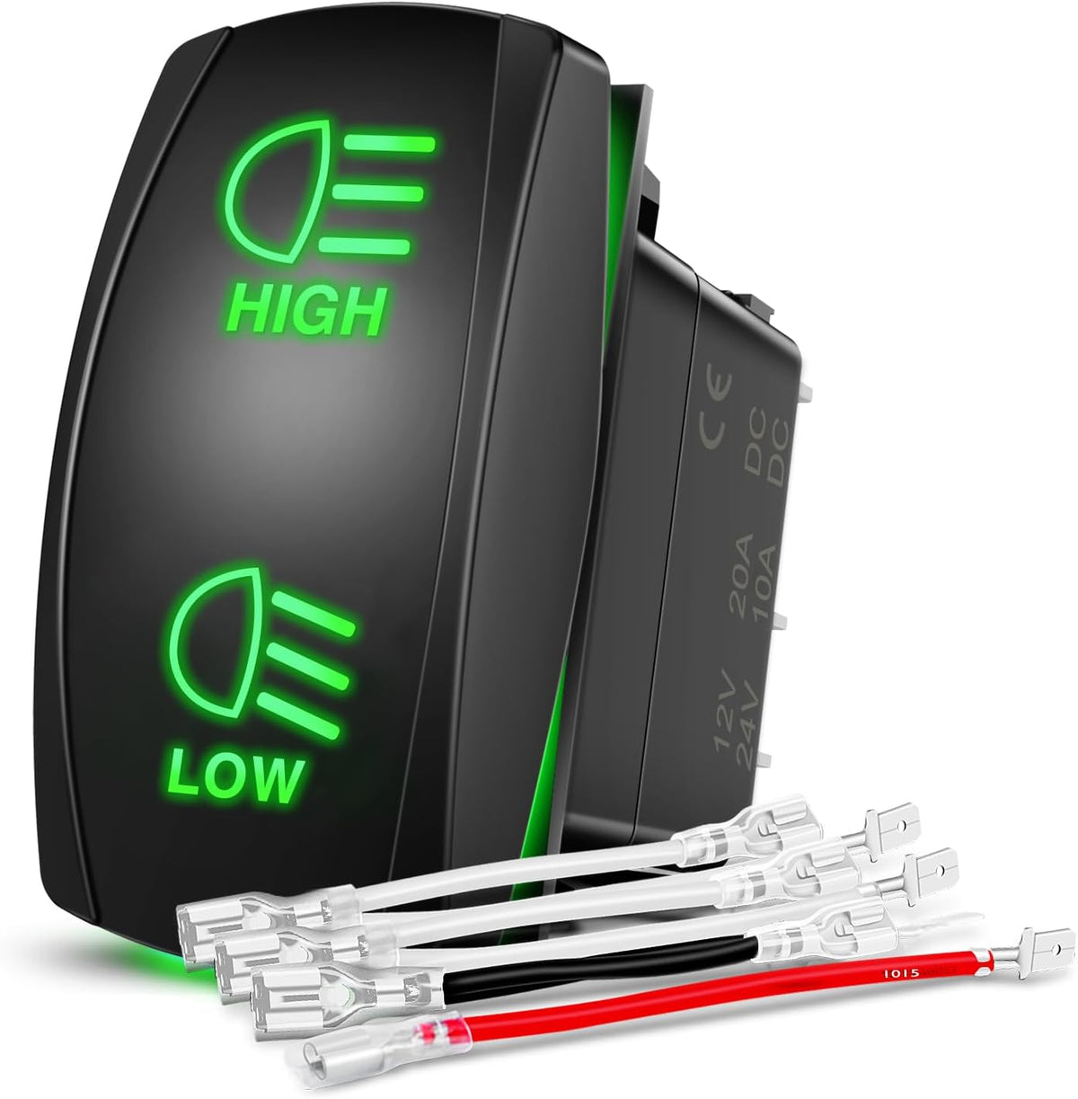 Nilight 90795B — High/Low Rocker Switch 7PIN ON-OFF-ON rocker switch with 14 AWG jumper wires