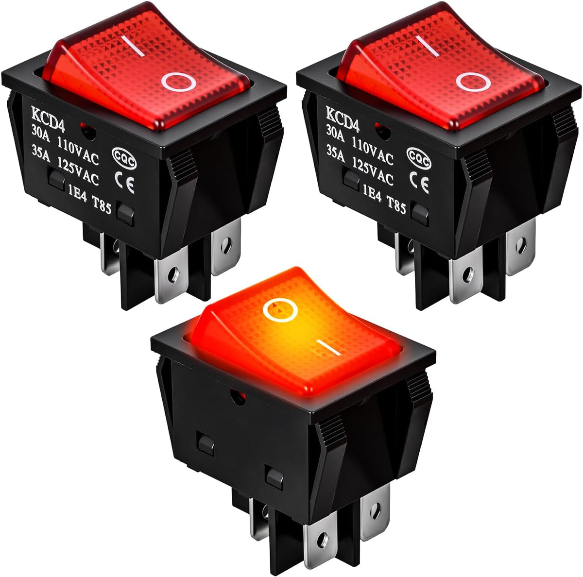 Nilight 90809A three red illuminated four-pin DPST rocker switches